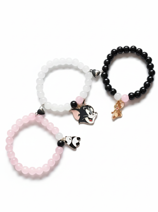 Panda, Tom and Jerry Charms Trio Friendship Beaded Bracelets - TheJewelbox