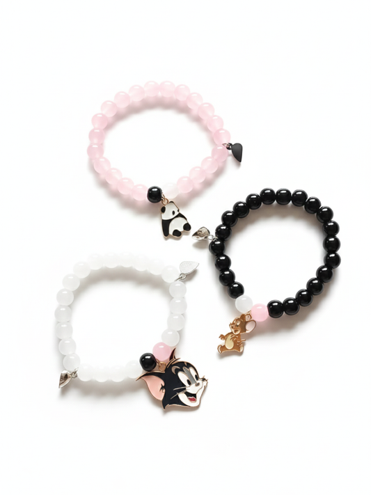 Panda, Tom and Jerry Charms Trio Friendship Beaded Bracelets