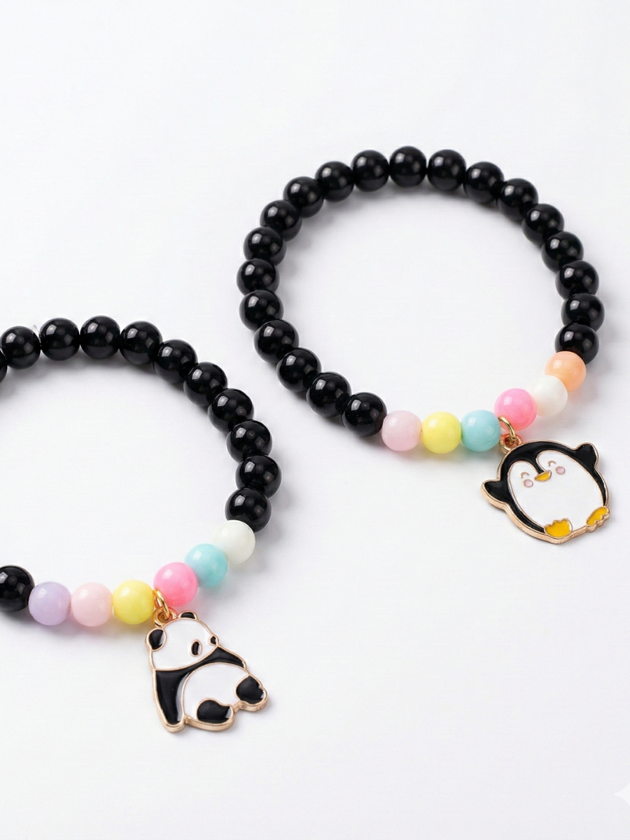 Panda and Penguin Charms Black Beaded Friendship Beacelets