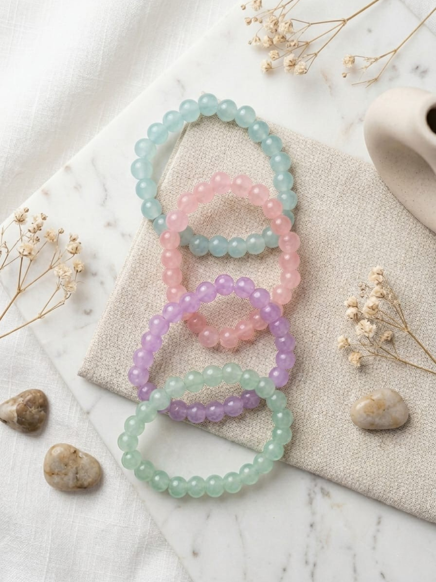 Buy Pastel Pink, Green, Blue and Purple Handmade Beaded Bracelets Online in India