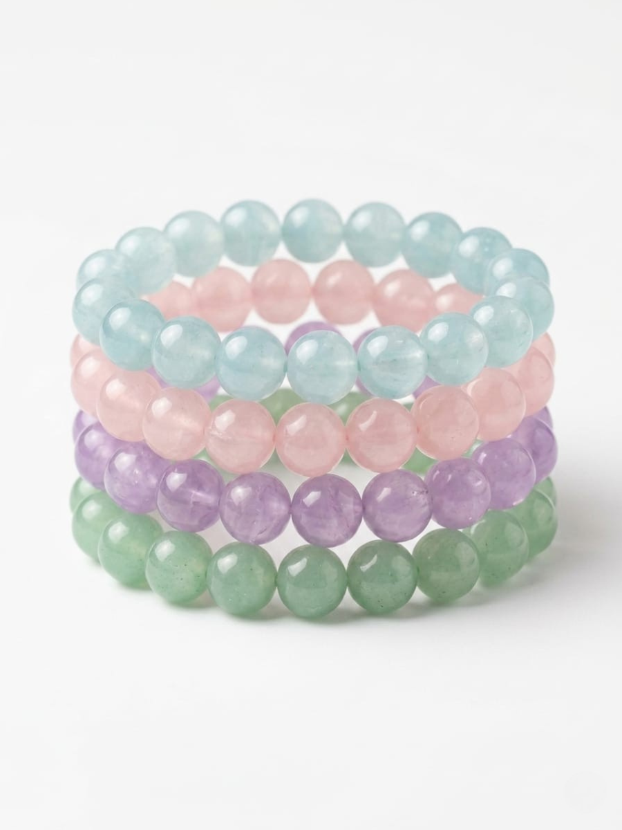 Pastel Pink, Green, Blue and Purple Handmade Beaded Bracelets
