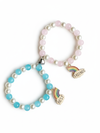 Pearl Beaded Baby Pink and Blue Best Friends Charm Bracelets