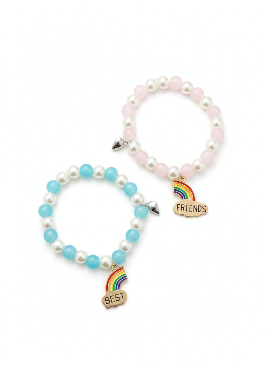 Baby Pink and Blue Pearl Beaded Best Friends Charm Bracelets