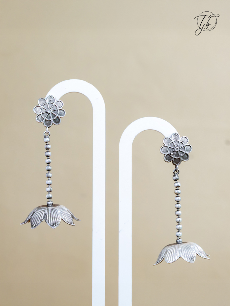 Buy Petal Drop German Silver Oxidised Dangler Earrings Online - TheJewelbox