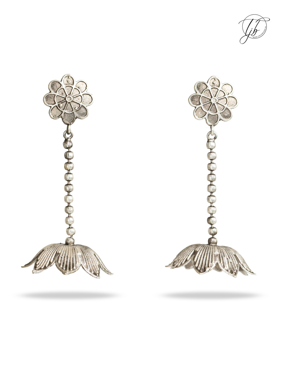 Petal Drop German Silver Oxidised Dangler Earrings