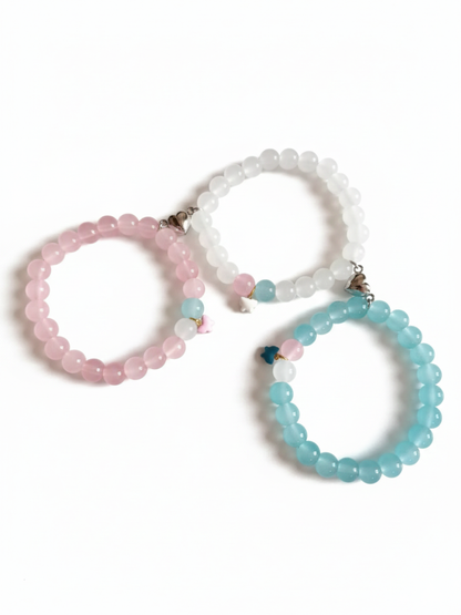 Butterfly Charms Pink, Sky Blue and White Beaded Friendship Bracelets