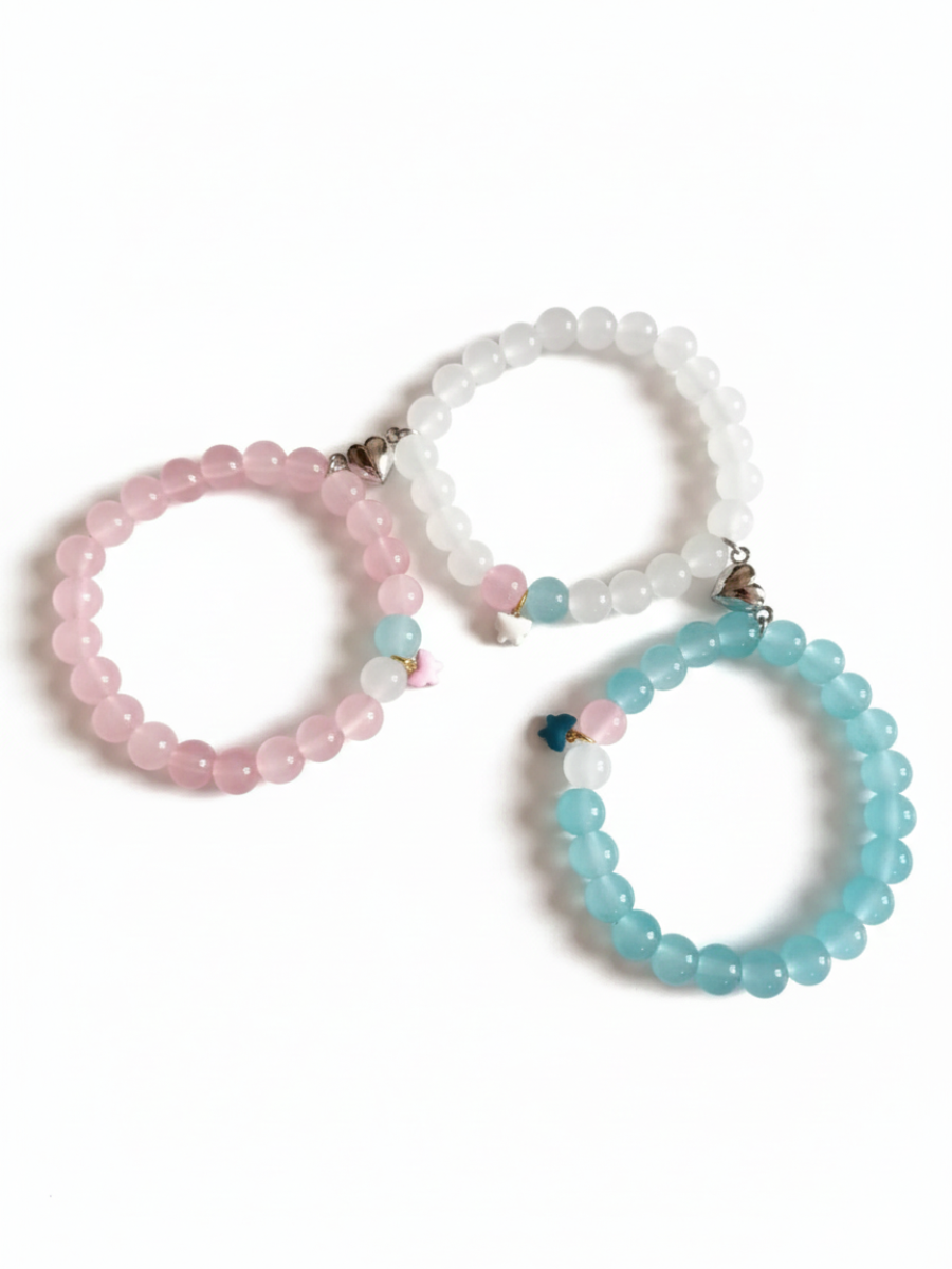 Butterfly Charms Pink, Sky Blue and White Beaded Friendship Bracelets