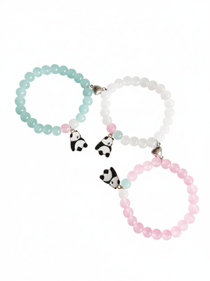 Pink, White, and Sky Blue Panda Charm Beaded BFF Bracelets for 3