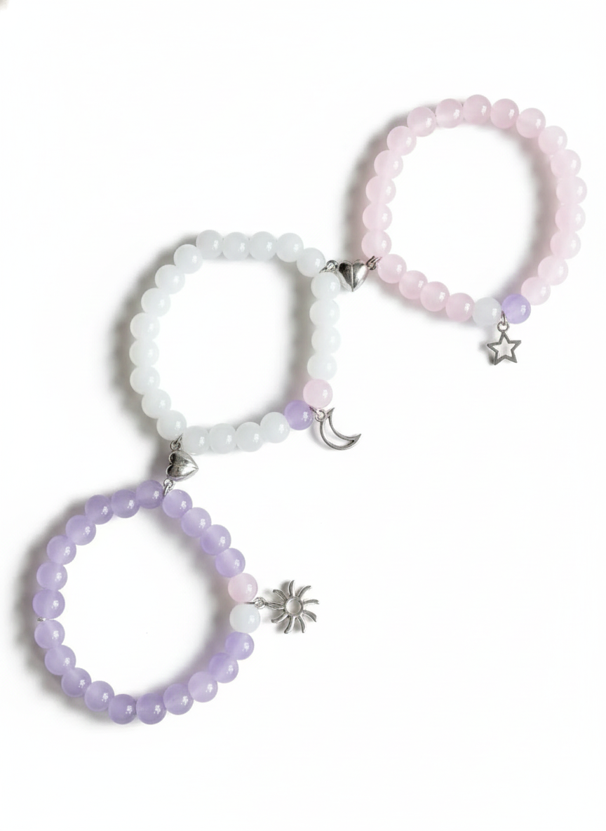 Pink, White and Purple Beaded Charm Best Friend Bracelets