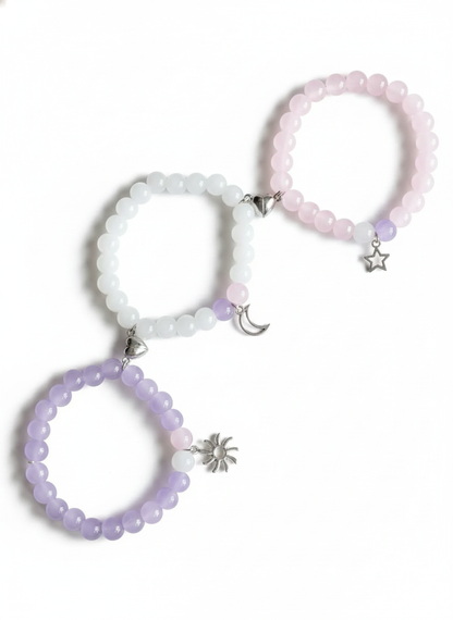 Pink, White and Purple Beaded Charm Best Friend Bracelets