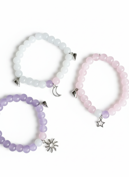 Pink, White and Purple Beaded Charm Best Friend Bracelets - TheJewelbox
