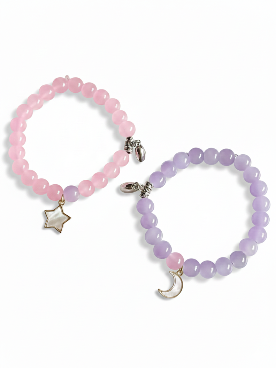 Buy Pink and Lavender Star and Moon Charms Magnetic Beaded Bracelets - TheJewelbox