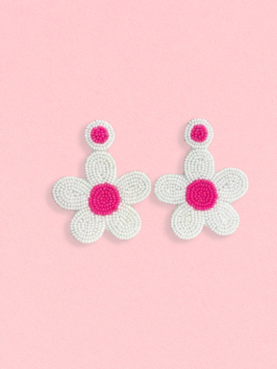 Buy Pink and White Daisy Flower Drop Beaded Earrings Online - TheJewelbox