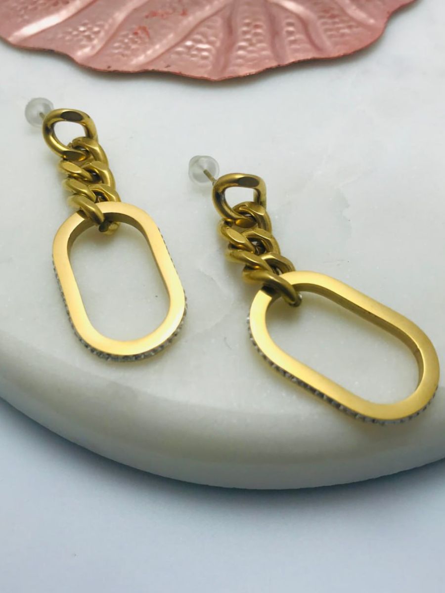 Quirky Golden Plated Link Chain Drop Earrings