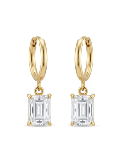 Rectangular Diamond Drop Golden Huggie hoop Earrings