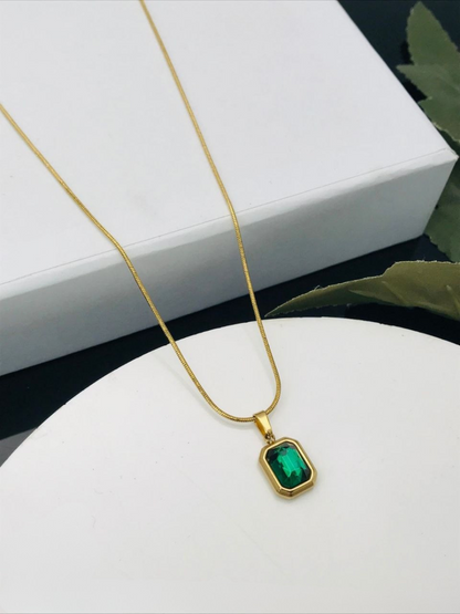 Buy Rectangular Green Crystal Pendant Gold Chain Necklace Online - TheJewelbox