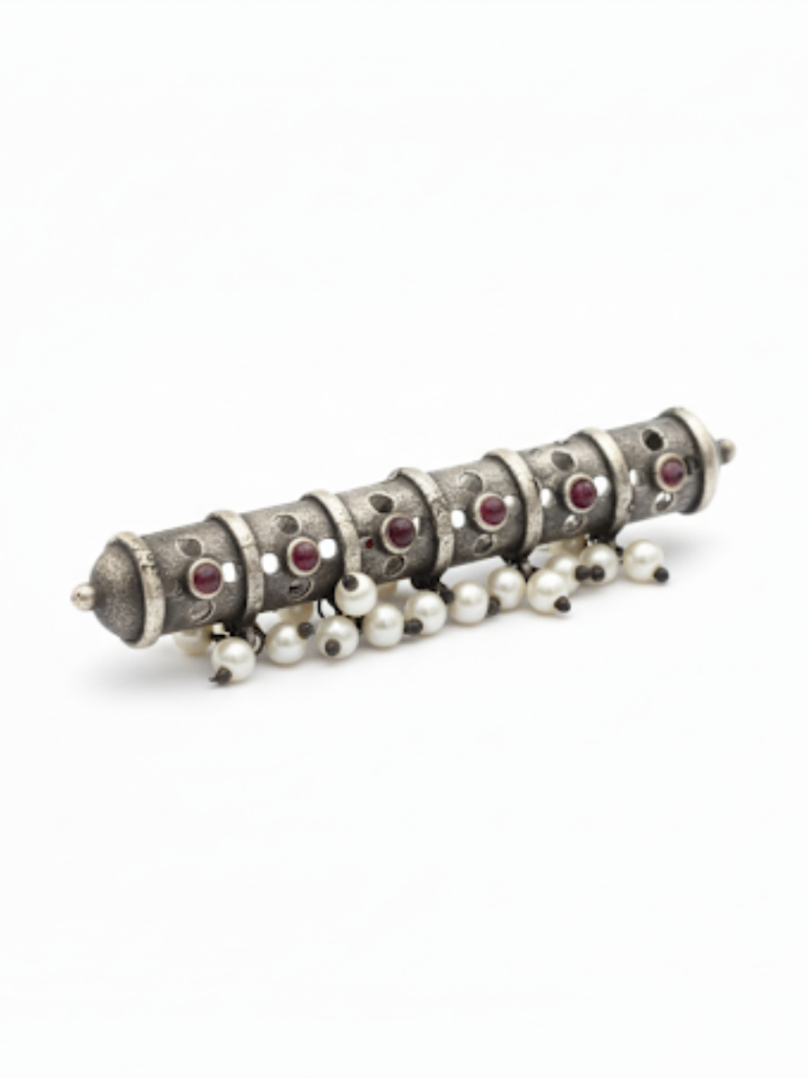 Oxidised Silver Red Stone Studded Big Finger Ring