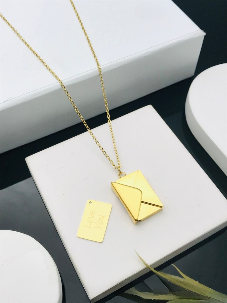Buy Romantic Golden Letter Envelope Pendant Chain Necklace Online - TheJewelbox