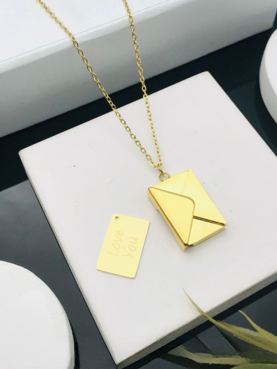 Romantic Golden Letter Envelope Pendant Chain Necklace