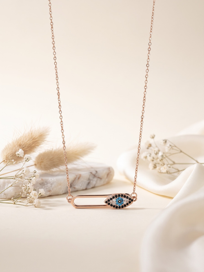 Buy Rose Gold Evil Eye Minimal Stone Pendant Necklace Online in India