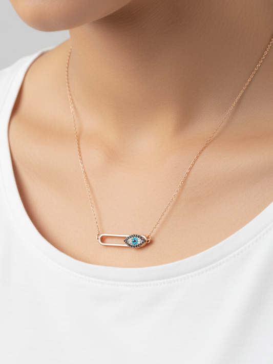 An Indian Model is wearing our Rose Gold Evil Eye Minimal Diamond Pendant Necklace