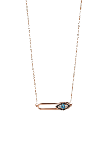 Rose Gold Evil Eye Minimal Diamond Pendant Necklace