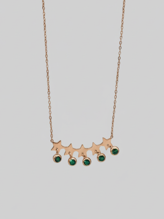 Buy Rose Gold Five Star Green Stone Pendant Necklace Online in India - TheJewelbox