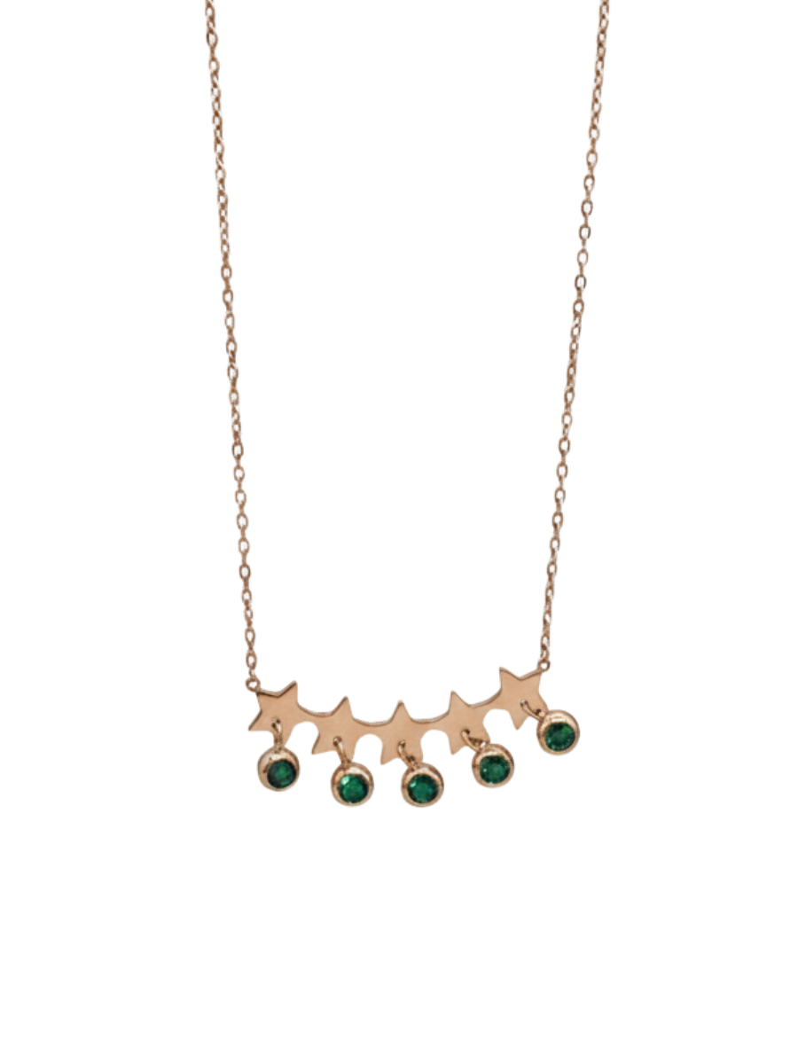 Rose Gold Five Star Green Stone Pendant Necklace