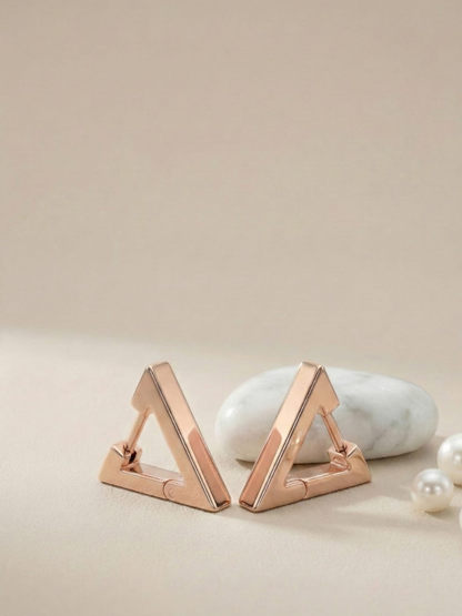 Rose gold geometric triangle huggie hoop earrings