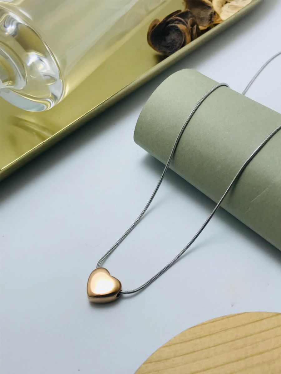 Buy Rose Gold Heart Pendant Minimal Silver Chain Necklace - TheJewelbox