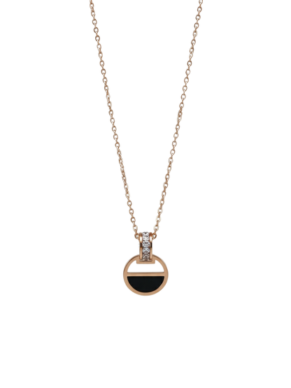 Rose Gold Interlocked Black Stone Diamond Pendant Necklace