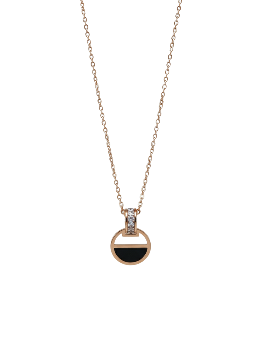Rose Gold Interlocked Black Stone Diamond Pendant Necklace