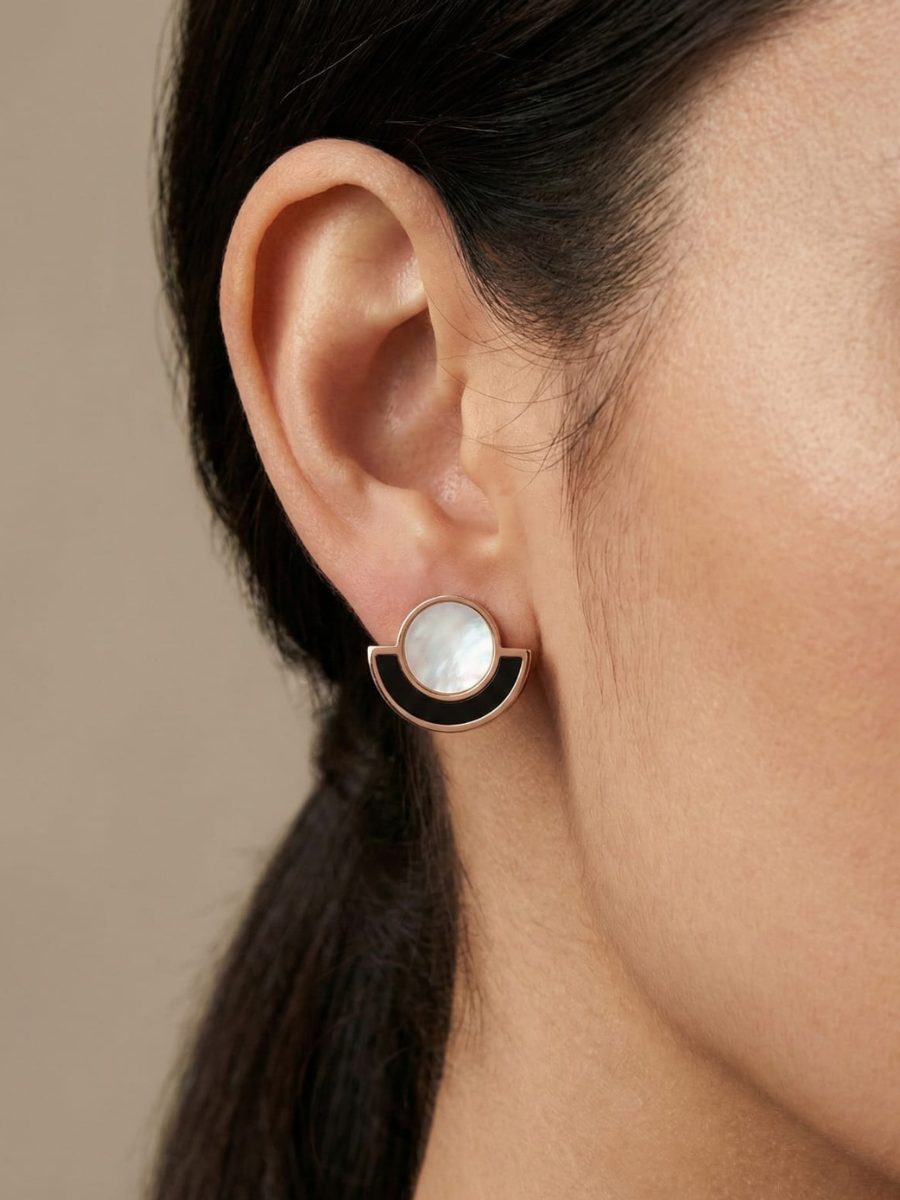Mother of pearl and black enamel earrings