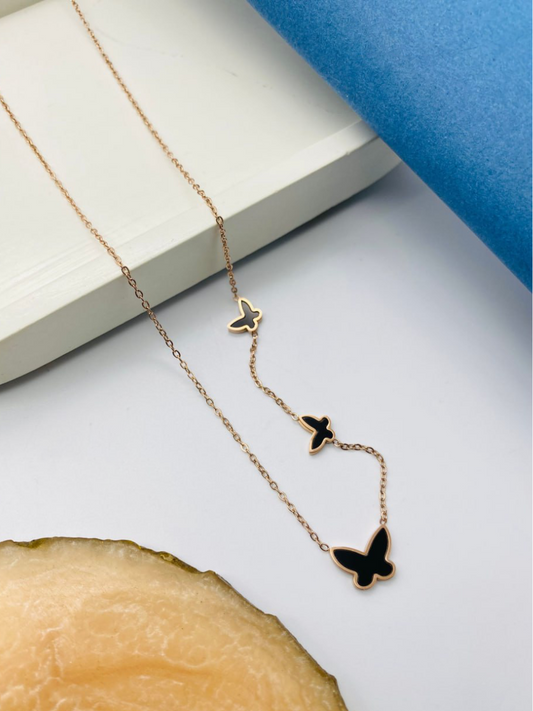 Buy Rose Gold Plated Black Enamelled Butterfly Necklace - TheJewelbox
