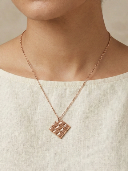 Rose Gold Plated Chocolate Bar Pendant Chain Necklace