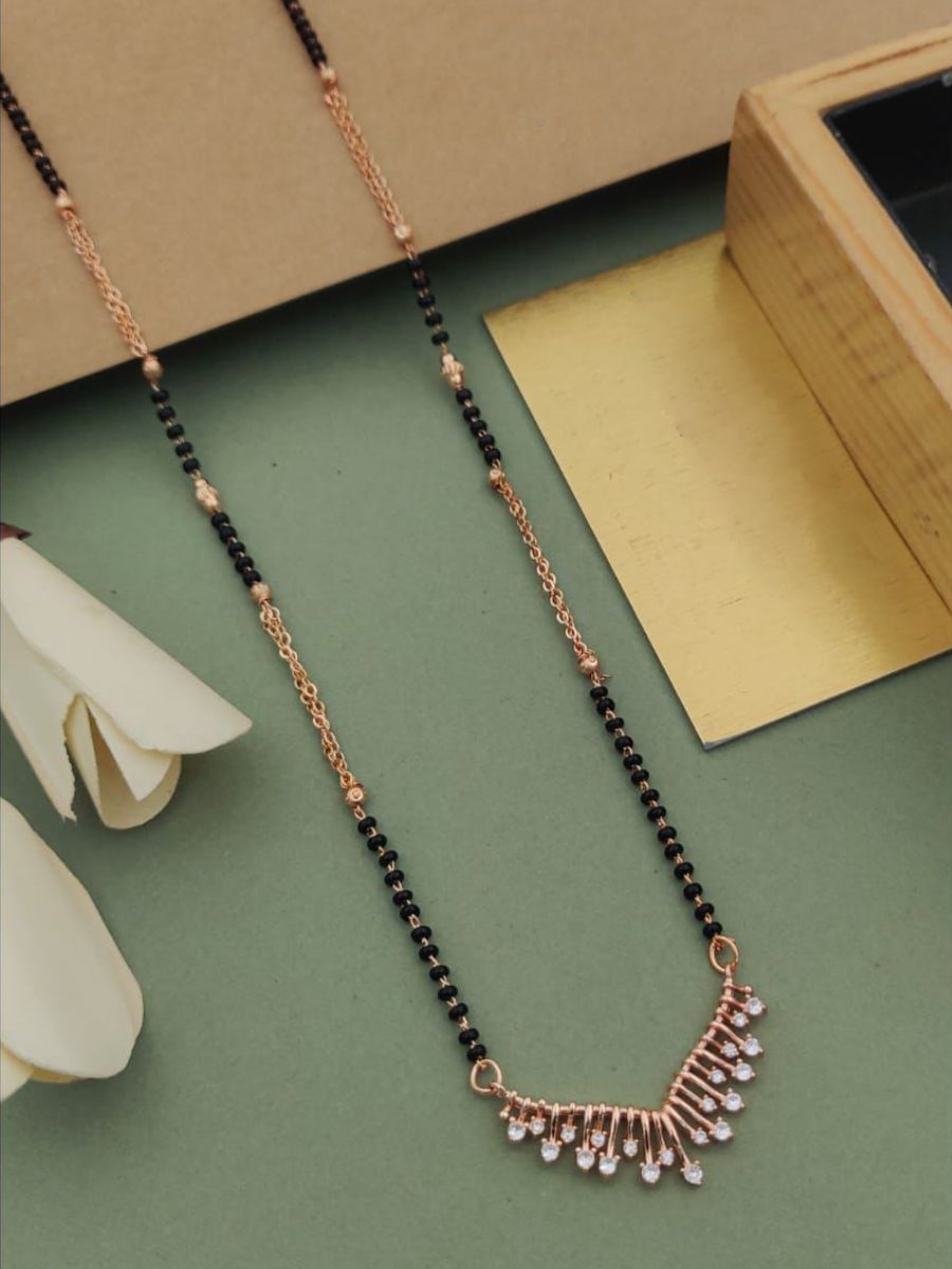 Buy Rose Gold Plated Designer American Diamond Pendant Mangalsutra Online - TheJewelbox