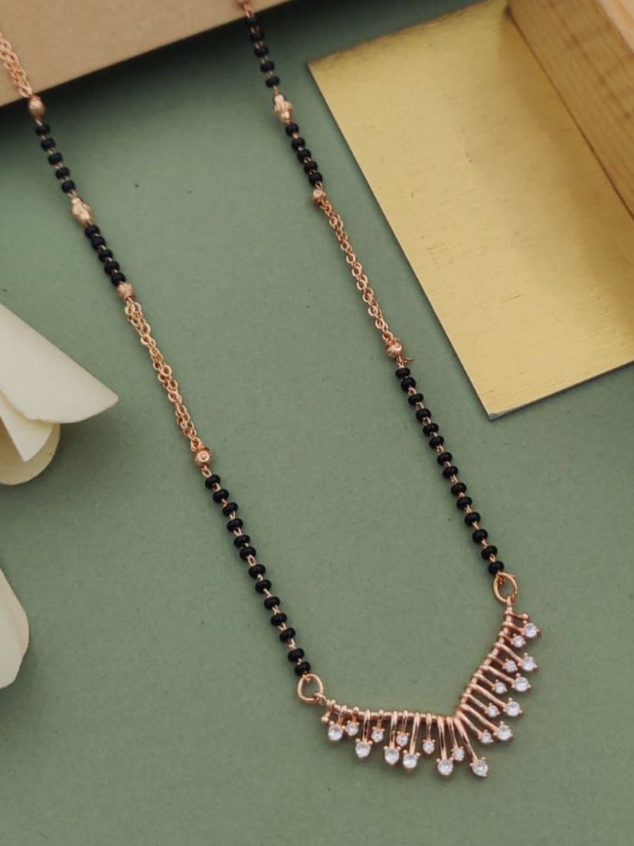 Rose Gold Plated Designer American Diamond Pendant Mangalsutra