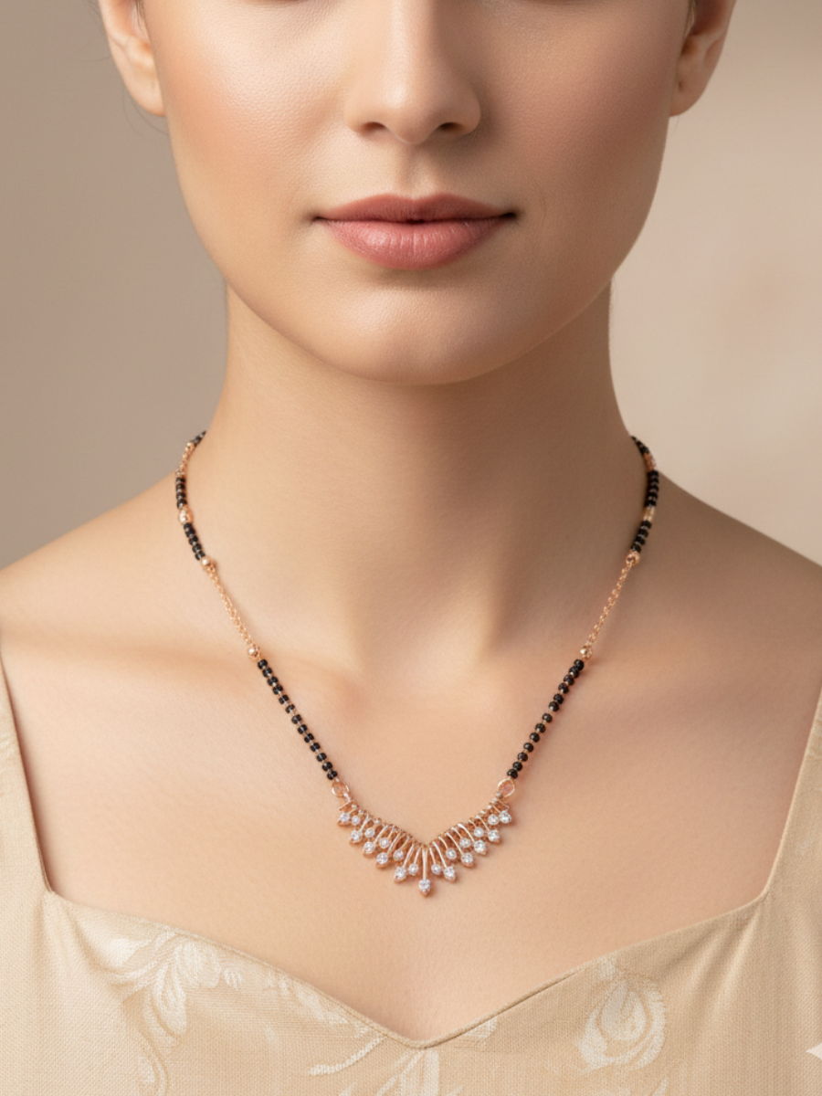 Rose Gold Plated Diamond Pendant Mangalsutra