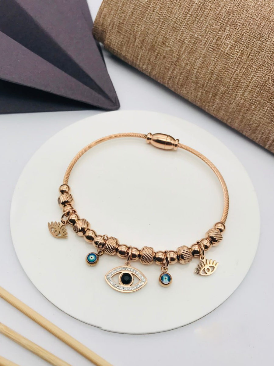 Buy Rose Gold Plated Evil Eye Charms Magnetic Bracelet - TheJewelbox