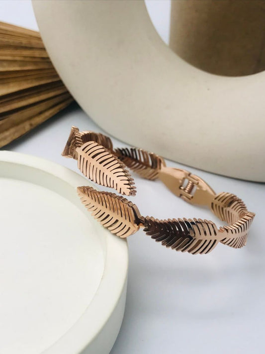 Buy Rose Gold Plated Leaf Patterned Cuff Bracelet - TheJewelbox