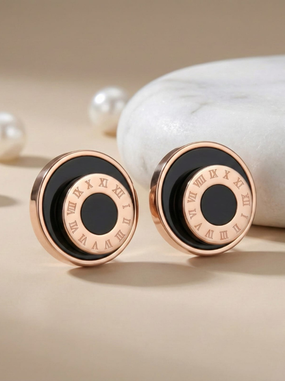 Rose gold roman numeral stud earrings