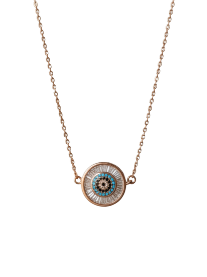 Rose Gold Round Evil Eye Diamond Pendant Necklace