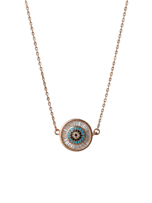 Rose Gold Round Evil Eye Diamond Pendant Necklace