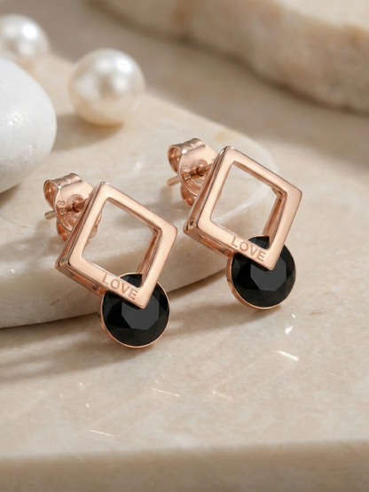 Rose gold square love earrings