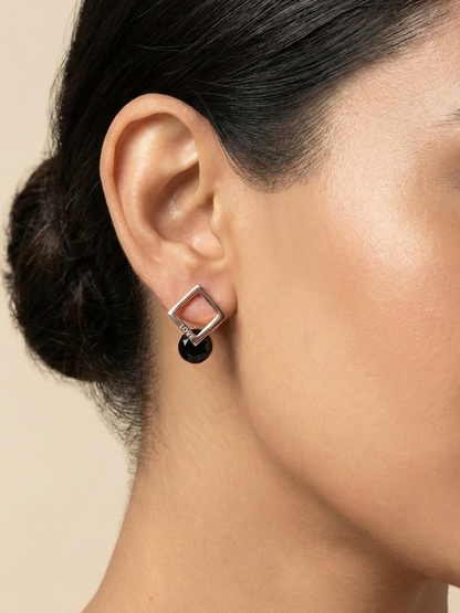 Black crystal geometric stud earrings