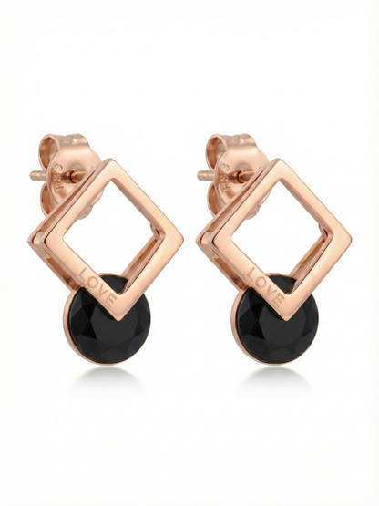 Women's interlocking square stone earrings
