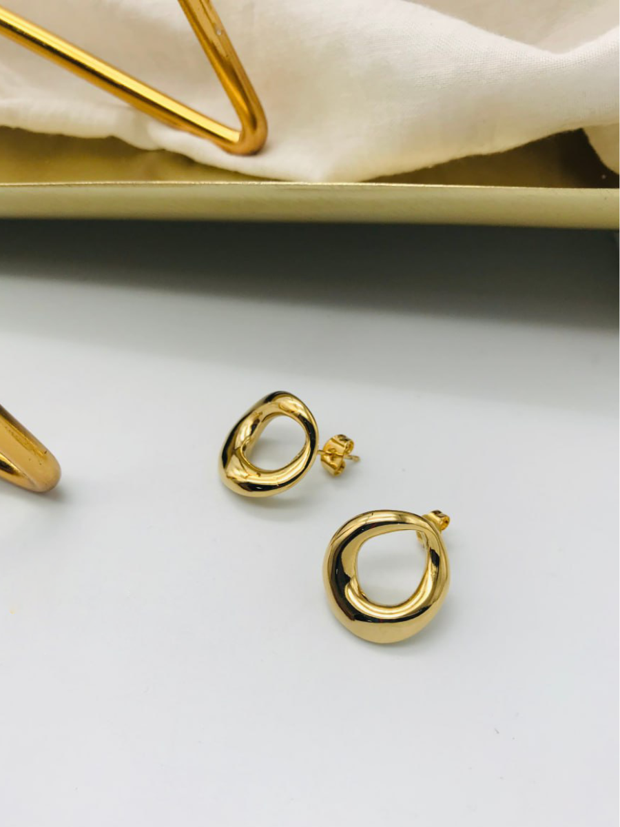Buy Round Curved Gold Plated Statement Stud Earrings - TheJewelbox