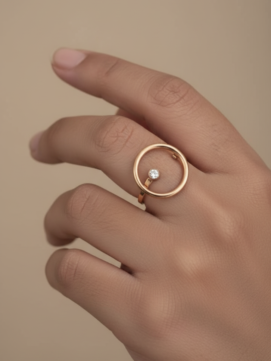 Adjustable Round Diamond Rose Gold Minimal Ring