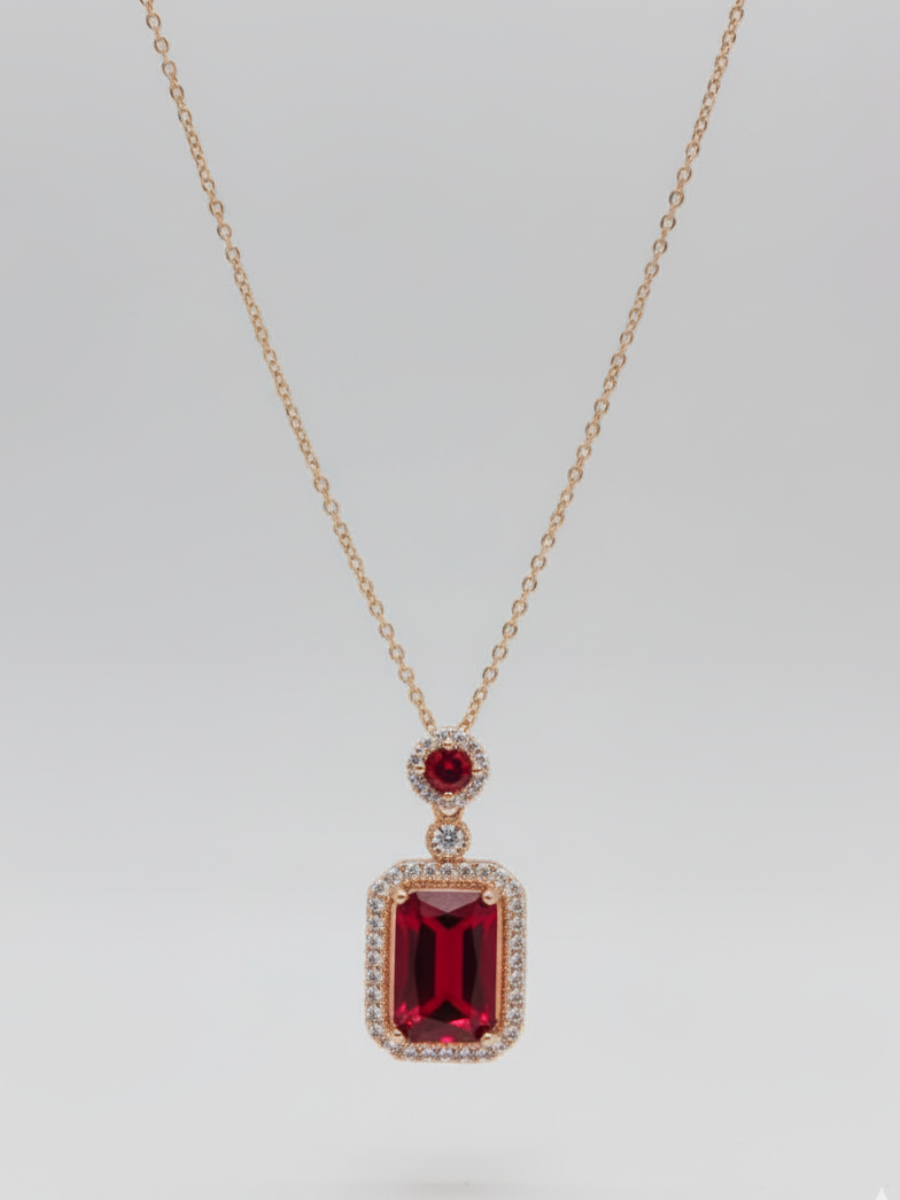 Buy Ruby Red Rectangular Pendant Rose Gold Chain Necklace Online in India - TheJewelbox