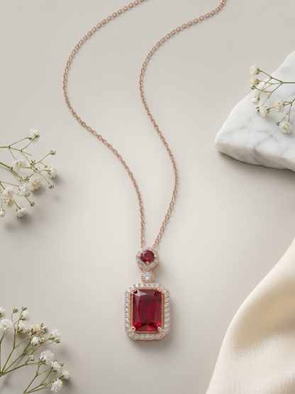 Buy Ruby Red Rectangular Pendant Rose Gold Chain Necklace Online in India